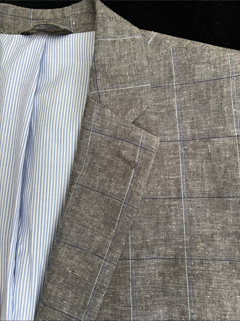 Linen & Cotton Tasso Elba Gray Windowpane Blazer with Blue Check